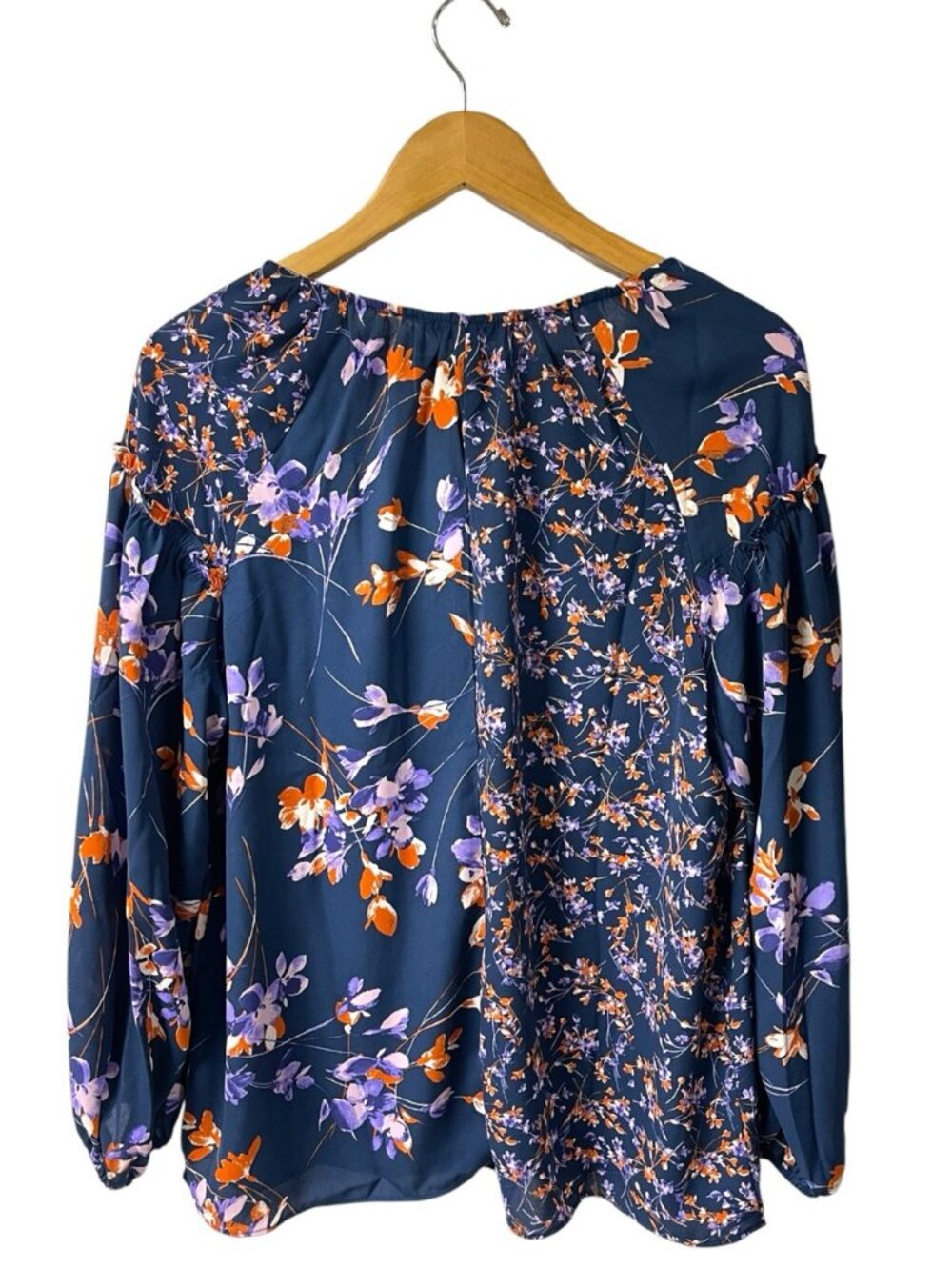 Zac & Rachel Long-Sleeve Navy Floral Blouse with Lavender & Orange Blossoms - Picture 4 of 16